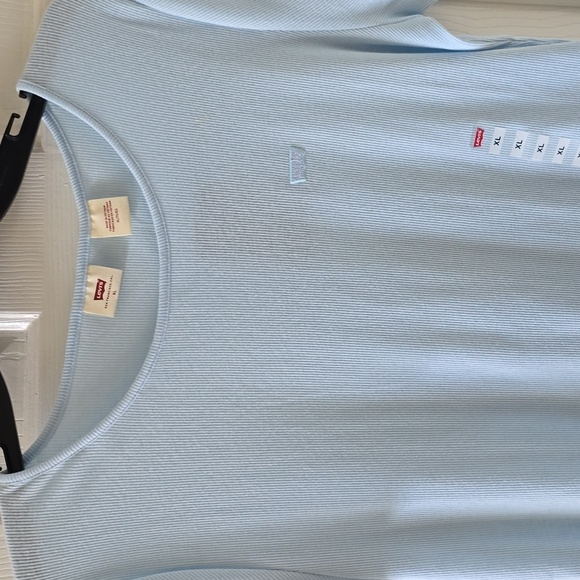 LEVIS SIGNATURE WOMEN'S LIGHT BLUE RIBBED SUMMER SHORT SLEEVE TEE-SHIRT XL - Picture 3 of 12